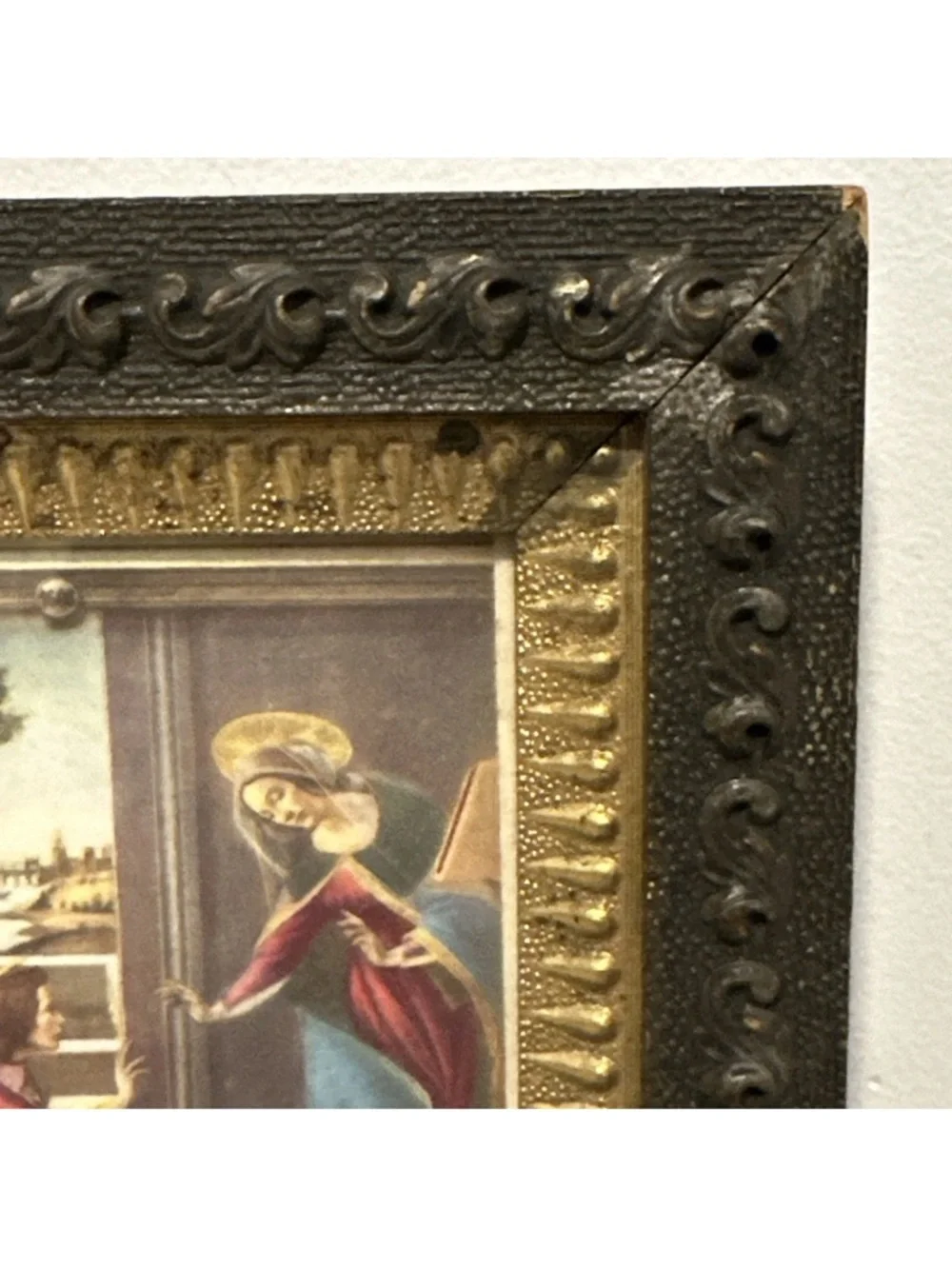 Antique Cestello Annunciation, by Sandro Botticelli Print Framed Carved Wood